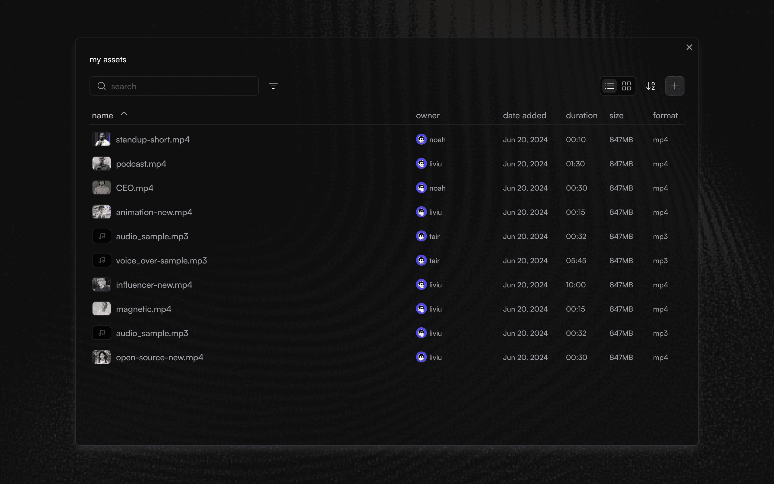 Studio List View